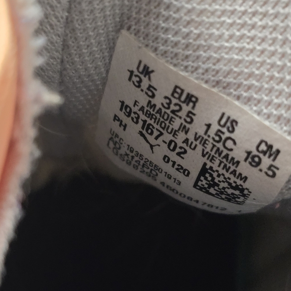 Puma White Peach Sneakers Girls 1.5C - Picture 8 of 8